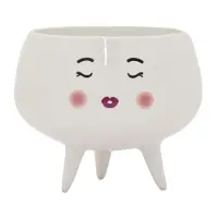 White Whimsical Pretty Face Ceramic Planter