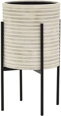 26 Inch Off White Metal Planter with Black Stand