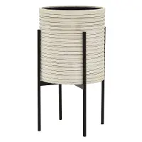 26 Inch Off White Metal Planter with Black Stand