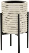 18 Inch Off White Metal Planter with Black Stand