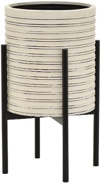 18 Inch Off White Metal Planter with Black Stand