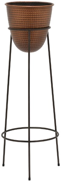 39 Inch Bronze Metal Planter with Black Stand