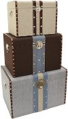12 Inch Blue and Cream Stripe Storage Trunk