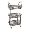 Distressed Metal 3 Basket Storage Rack On Wheels