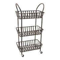 Distressed Metal 3 Basket Storage Rack On Wheels