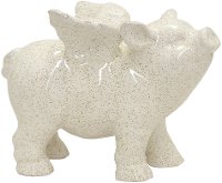 White Winged Ceramic Pig Table Top Sculpture