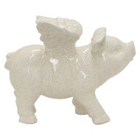 Off-White Ceramic Winged Pig Table Top Sculpture