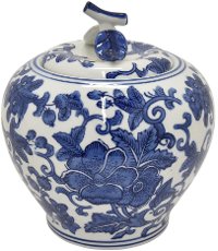 White Ceramic Jar with Blue Floral Pattern