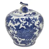 White Ceramic Jar with Blue Floral Pattern