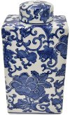 9 Inch White Ceramic Jar with Blue Floral Pattern