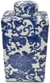 9 Inch White Ceramic Jar with Blue Floral Pattern