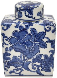 White Ceramic Jar with Blue Floral Pattern