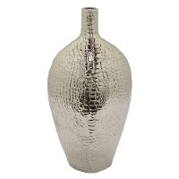 23 Inch Textured Silver Ceramic Vase