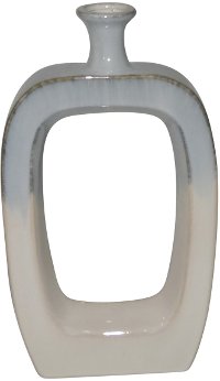 14 Inch White and Green Ceramic Vase with Cutout Design