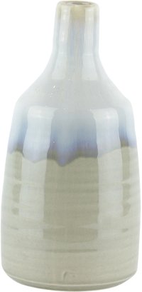10 Inch Gray, Green and Ivory Mix Ceramic Drip Glaze Vase