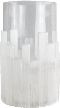 11 Inch White Glass Selenite Candle Holder