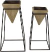 28 Inch Brown Wood Pyramid Planter On Metal Stand
