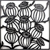 Black Metal Square of Flowers Wall Decor