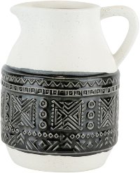 Ivory and Black Ceramic Pitcher with Geometric Design