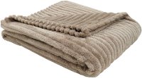 Beige Ribbed Ultra Soft Faux Fur Transitional Throw Blanket