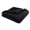 Black Ribbed Ultra Soft Faux Fur Transitional Throw Blanket