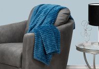 Blue Ribbed Ultra Soft Faux Fur Transitional Throw Blanket-2