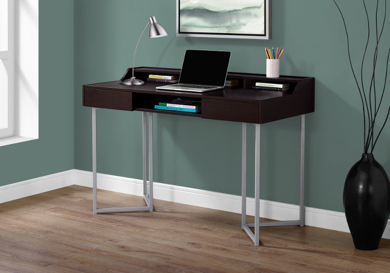 Cappuccino And Silver Metal 48 Inch Computer Desk Rc Willey