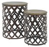 Metal Quatrefoil Round and Wooden Top Tables - Set of 2