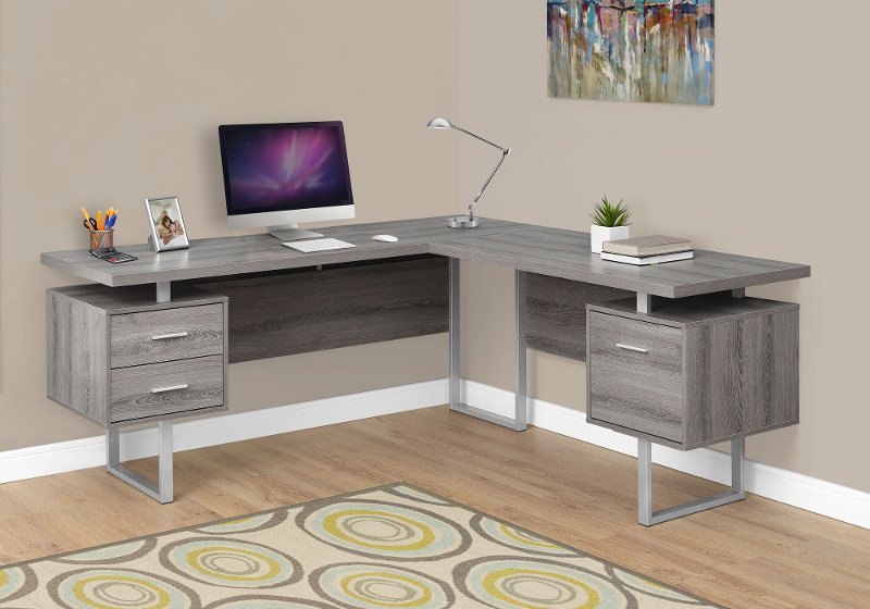 Dark Taupe 60 Inch L Shaped Computer Desk Rc Willey Furniture Store