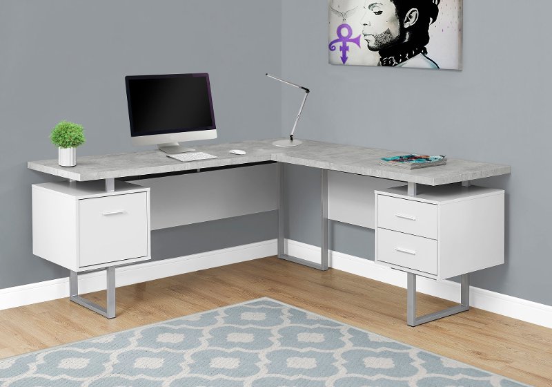 White And Cement Gray 60 Inch L Shaped Computer Desk Rc Willey