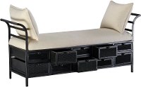 Two Tone Linen and Black Bench with Storage Drawers - Banning