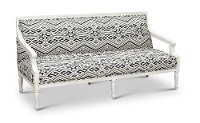 Blue Geometric Patterned Settee with Exposed Wood Frame - Jocelyn