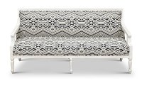 Blue Geometric Patterned Settee with Exposed Wood Frame - Jocelyn-2