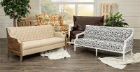 Blue Geometric Patterned Settee with Exposed Wood Frame - Jocelyn-3