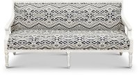 Blue Geometric Patterned Settee with Exposed Wood Frame - Jocelyn-5