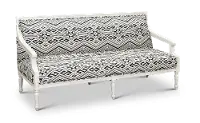 Jocelyn Blue Geometric Patterned Settee with Exposed Wood Frame