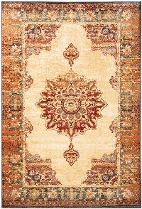 5 x 7 Medium Sunset Red, Pumpkin Orange, and Blue Rug - Julliette