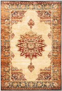 5 x 7 Medium Sunset Red, Pumpkin Orange, and Blue Rug - Julliette