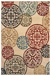 2733H 5 x 7 Medium Circle Red, Blue, and Green Area Rug - Laurel