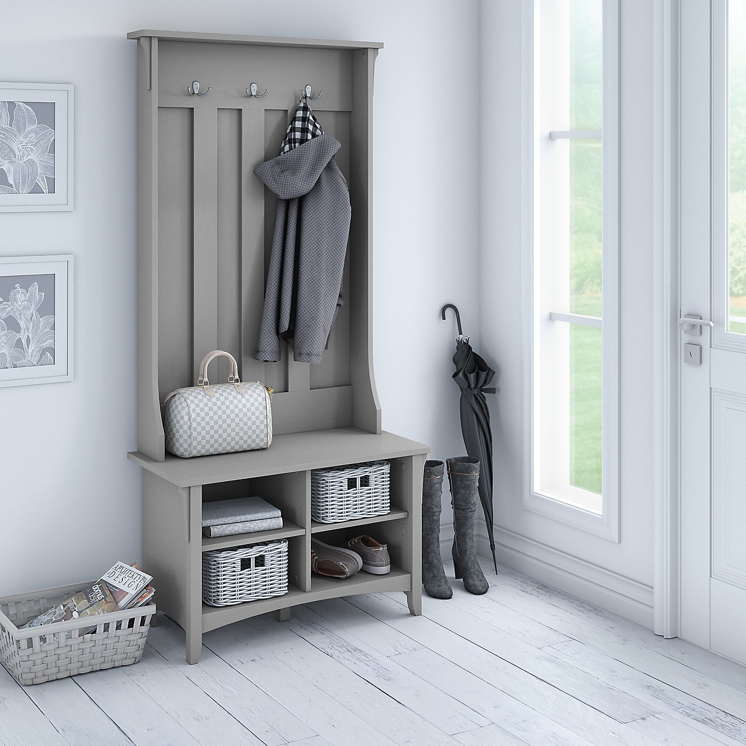 Salinas Cape Cod Gray Hall Tree with Storage and Bench-1
