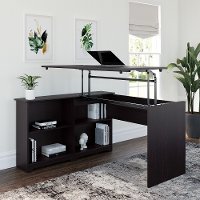 Espresso Oak 3 Position Sit to Stand Corner Bookshelf Desk - Cabot
