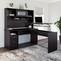 Espresso Oak L Shaped Sit to Stand Desk with Hutch - Cabot