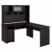 Espresso Oak L Shaped Sit to Stand Desk with Hutch - Cabot-2