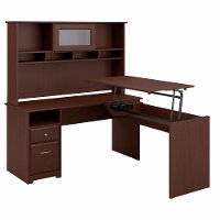 Harvest Cherry L Shaped Sit to Stand Desk with Hutch - Cabot-2