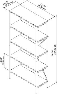 Kathy Ireland Vintage Golden Oak 5 Shelf Etagere Bookcase - Ironworks-6