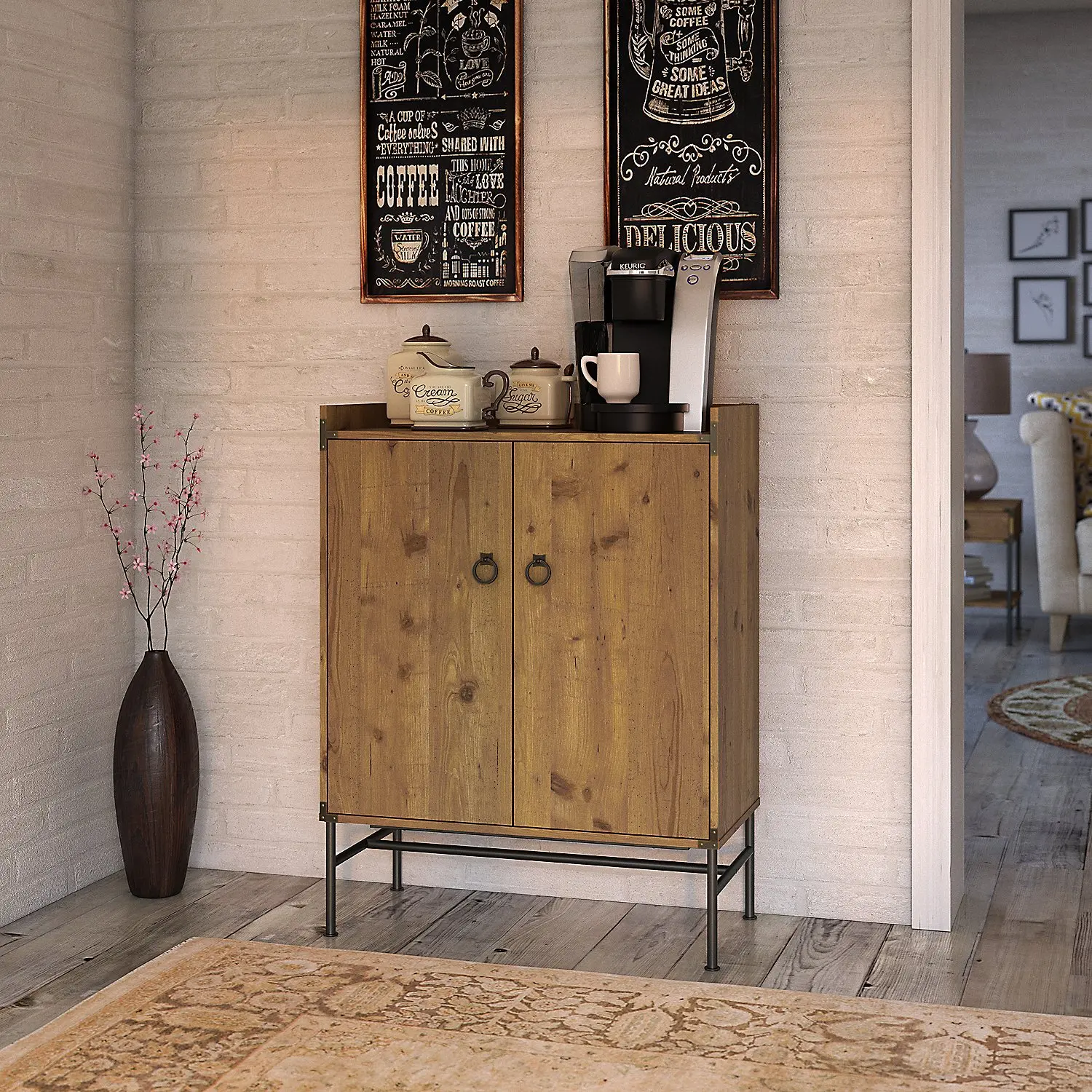 KI50109-03 Industrial Golden Pine Storage Cabinet with Doors - Ironworks-1