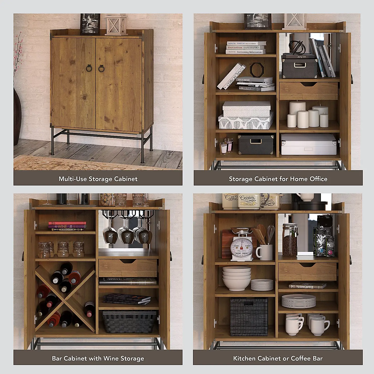 KI50109-03 Industrial Golden Pine Storage Cabinet with Doors - Ironworks-3