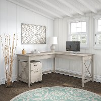 Washed Gray L Shaped Desk with Mobile File Cabinet - Key West