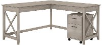 Washed Gray L Shaped Desk with Mobile File Cabinet - Key West-2