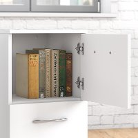 Pure White Small Desk with Mobile File Cabinet and Bookcase - Office Complete-5